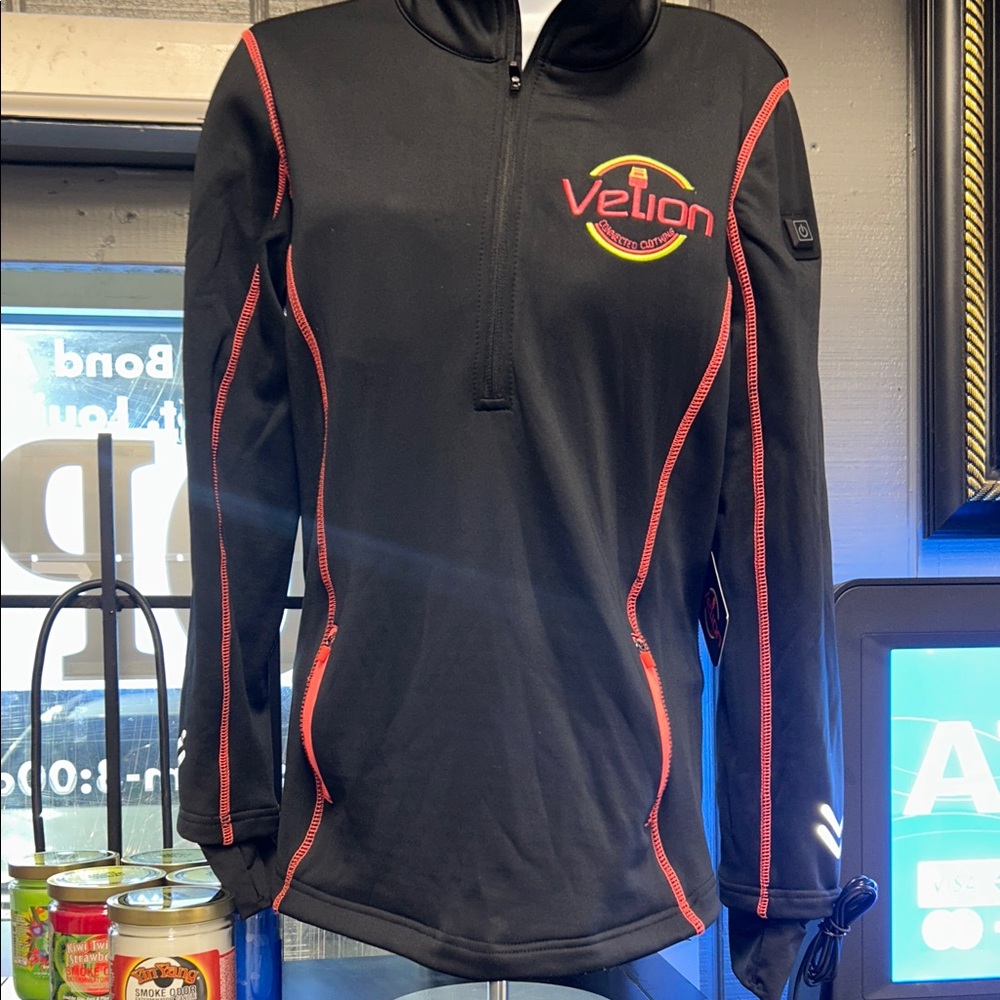 Velion Black and Red Quarter-Zip Pullover Heated Jacket with USB Charging